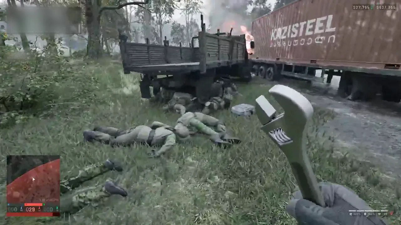 WARDOGS: bodies of the truck's passengers on the grass beside the Ural truck, from BedBanana's clip