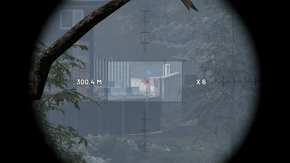 WARDOGS 6x range finder reading 300.4 m on a fortified compound in fog