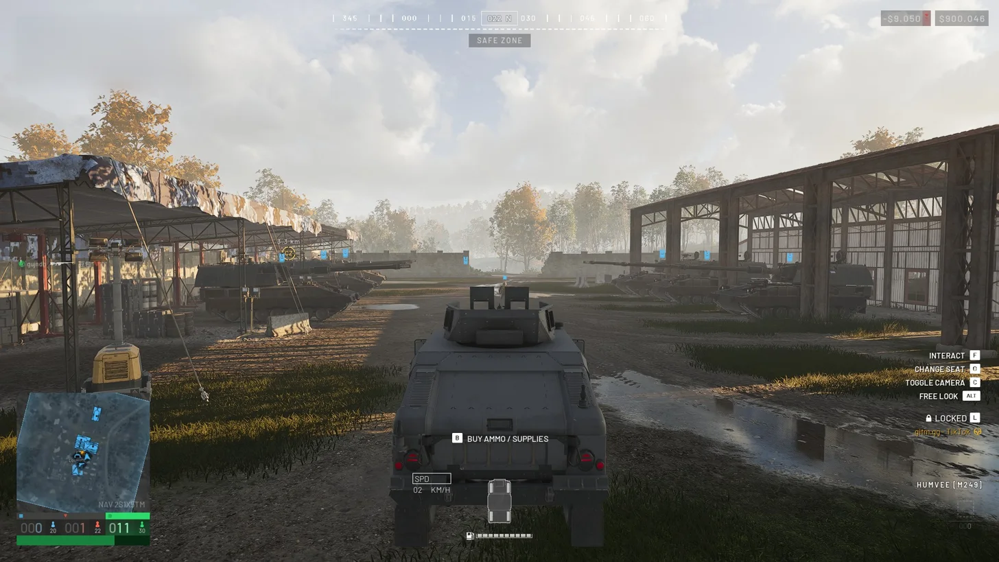 WARDOGS: the Humvee with the M249 at the blue team's headquarters, tanks parked under the shelters