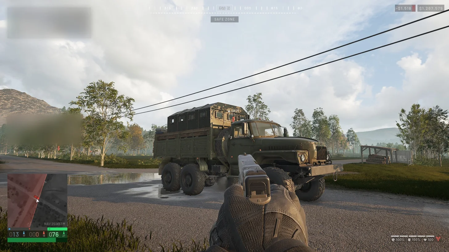 WARDOGS: first-person view holding the GGX18 pistol beside an armoured Ural Defender