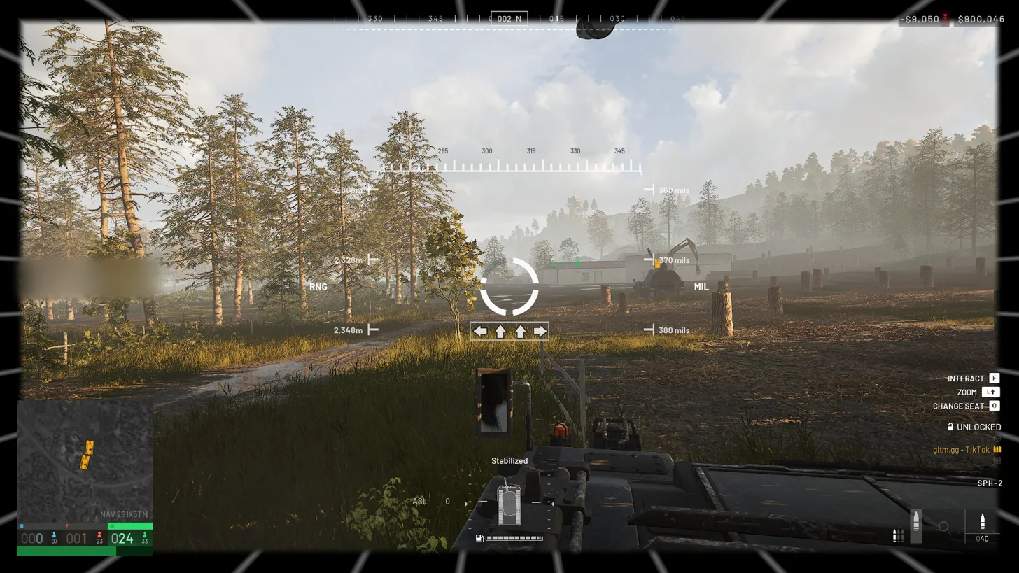 WARDOGS SPH-2 artillery gunner view with the reload mini-game: an arrow sequence under the reticle, range 2,348 metres